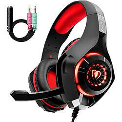 Chrono Beexcellent Casque Gaming pour PS4 Xbox one Casque Gamer avec Micro Anti Bruit LED Lampe Stéréo Basse Contrôle du Volume Microphone Réglable(rouge)