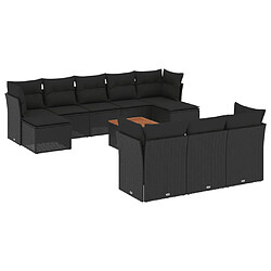 vidaXL Salon de jardin 11 pcs avec coussins noir résine tressée