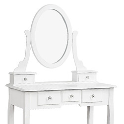 RAVAS Coiffeuse, Table de Maquillage, avec 1 Miroir, 5 tiroirs et 1 Tabouret, Parois dans Le tiroir, Miroir pivotant, Blanc pas cher