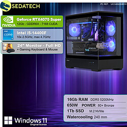 Sedatech Pack PC Gamer V360 • Intel i5-14400F • RTX4070 Super • 16Go DDR5 • 1To SSD M.2 • Windows 11 • Moniteur 24''