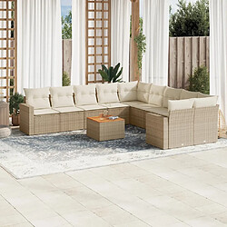 vidaXL Salon de jardin 11 pcs avec coussins beige résine tressée