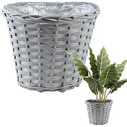 Cache-pot pot de fleur en osier tressé gris panier bohème 30x25 cm