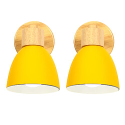 Stoex 2X Applique Murale Nordique en Bois, Applique Murale Moderne Lampe Murale Rétro Vintage Pour Intérieur Chambre Café Bar Salon Jaune 