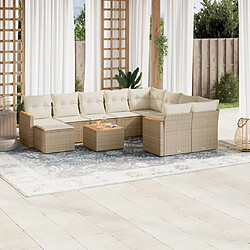 vidaXL Salon de jardin 11 pcs avec coussins beige résine tressée 