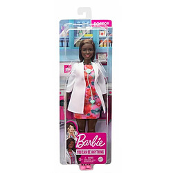 Barbie Métiers poupée docteure brune en robe à fleurs avec blouse blanche et stéthoscope, jouet pour enfant, GYT29
