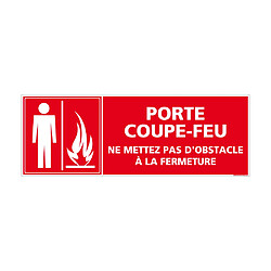 Signaletique Biz Panneau Porte Coupe Feu Ne Mettez Pas d'Obstacle à la Fermeture. Autocollant Porte Coupe Feu, panneau PVC, Alu - 980 x 350 mm - Plastique PVC 1,5 mm - Plastique PVC 1,5 mm