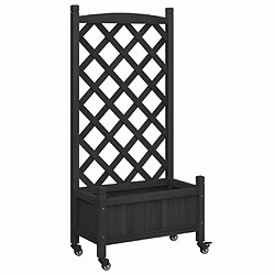 Maison Chic Jardinière,Bac à fleurs avec treillis - pot de fleur et roues noir bois massif de sapin -GKD46040