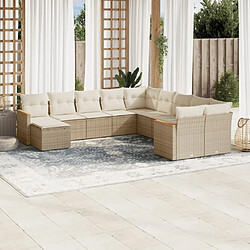 vidaXL Salon de jardin 11 pcs avec coussins beige résine tressée 