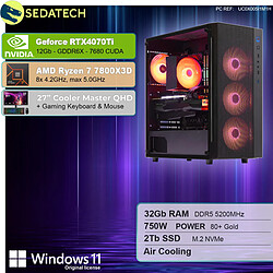 Sedatech Pack PC Gamer • AMD Ryzen 7 7800X3D • RTX4070Ti • 32Go DDR5 • 2To SSD M.2 • Windows 11 • Moniteur 27"