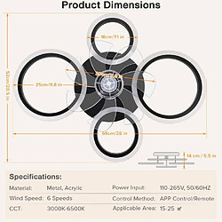 Acheter FIMEI Ventilateur de plafond à LED 6 Vitesse Fan Silencieux avec Dimmable Eclairage 3 Couleurs