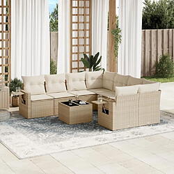 vidaXL Salon de jardin avec coussins 9 pcs beige résine tressée