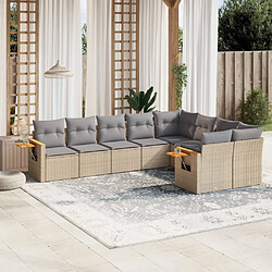 vidaXL Salon de jardin avec coussins 9 pcs beige résine tressée 