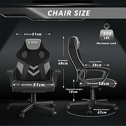 Fauteuil de Bureau Inclinable - BIGZZIA Fauteuil Gamer Hauteur Réglable - avec dossier respirant et appui-tête confortable - Noir et Gris