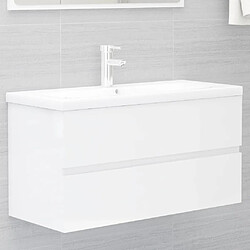 vidaXL Armoire d'évier lavabo intégré blanc brillant bois d'ingénierie