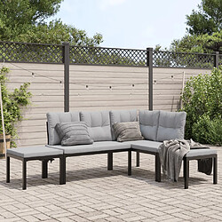 vidaXL Salon de jardin avec coussins 4 pcs noir acier enduit de poudre 