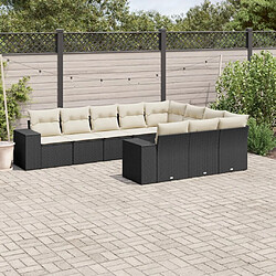 vidaXL Salon de jardin 10 pcs avec coussins noir résine tressée