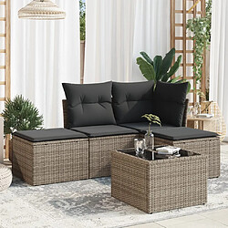 vidaXL Salon de jardin 5 pcs avec coussins gris résine tressée