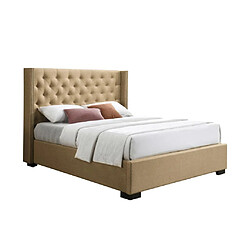 Avis Vente-Unique Lit coffre 180 x 200 cm avec tête de lit capitonnée - Tissu - Beige + Matelas - MASSIMO