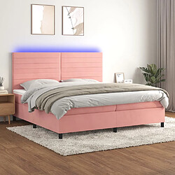 vidaXL Sommier à lattes de lit avec matelas LED Rose 200x200cm Velours