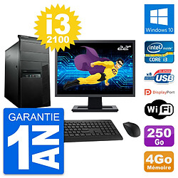 PC Tour Lenovo M91p Ecran 22" Intel i3-2100 RAM 4Go Disque 250Go Windows 10 Wifi · Occasion 