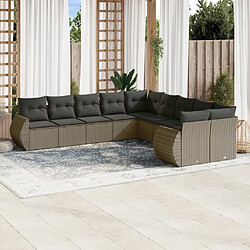 vidaXL Salon de jardin avec coussins 10 pcs gris clair résine tressée