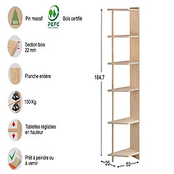 Avis Astigarraga Etagère d'angle en pin brut Gala 6 tablettes.