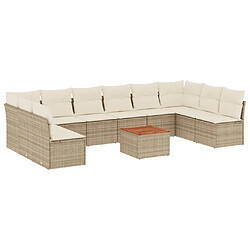 Maison Chic Salon de jardin 11 pcs avec coussins | Ensemble de Table et chaises | Mobilier d'Extérieur beige résine tressée -GKD68908