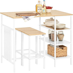 SoBuy Ensemble Table et 2 Tabourets, Table Cuisine avec 3 Étagères Latérales, Table Haute Mange-Debout pour Cuisine, Salle à Manger, Salon, Bistro et Balcon, OGT51-WN