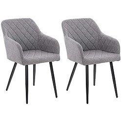 Decoshop26 Lot de 2 chaises de salle à manger design retro coutures décoratives en losanges assise en tissu gris 10_0001565 