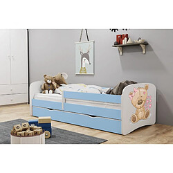 Lit Babydreams nounours bleu fleurs sans tiroir matelas 140/70 