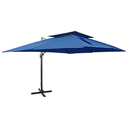 vidaXL Parasol de jardin en porte-à-faux avec double toit bleu azuré