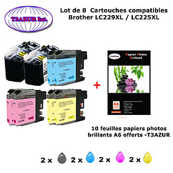 T3AZUR - 4+4 Cartouches compatibles Brother LC229 , LC225 , LC229XL , LC225 XL, LC 229XL , LC 225 XL + 10F PPA6 