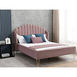 Vente-Unique Lit 160 x 200 cm avec tête de lit ondulée - Velours - Vieux rose + Matelas - SAGALI 