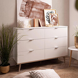 Homestyle4U Commode avec 6 tiroirs en bois blanc 86,5x120x40cm