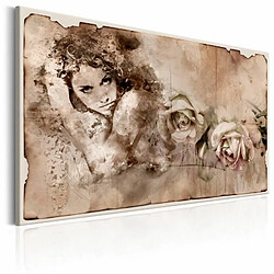 Paris Prix Tableau Imprimé Retro Style : Woman & Roses 80 x 120 cm 