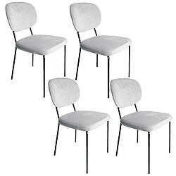 Toilinux Lot de 4 chaises en métal noir et polypropylène, effet velours - Gris clair Toilinux - Lot de 4 chaises en métal noir et polypropylène, effet velours - Gris clair - Design