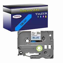 Ruban compatible pour Brother Ptouch Tze-531 - Texte noir sur fond bleu - T3AZUR Ruban compatible pour Brother Ptouch TZe531 - Texte noir sur fond bleu - Largeur 12 mm x 8 mètres - T3AZUR