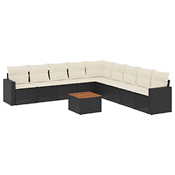 vidaXL Salon de jardin 10 pcs avec coussins noir résine tressée