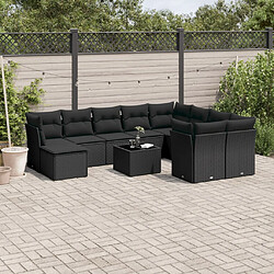 vidaXL Salon de jardin 11 pcs avec coussins noir résine tressée