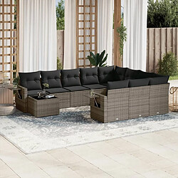 Maison Chic Salon de jardin 11 pcs avec coussins | Ensemble de Table et chaises | Mobilier d'Extérieur gris résine tressée -GKD27866