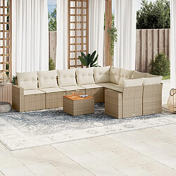 vidaXL Salon de jardin avec coussins 10 pcs beige résine tressée 