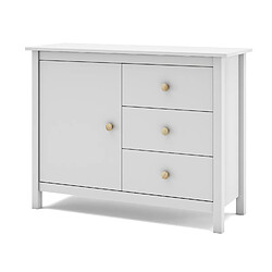 Pegane Commode, meuble de rangement avec 3 tiroirs en pin coloris blanc - Longueur 90 x Profondeur 40 x Hauteur 80 cm