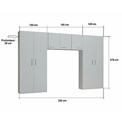 Inside 75 Ensemble de rangement pont 3 portes taupe mat largeur 350 cm pas cher