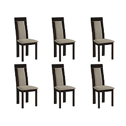 Vente-Unique Lot de 6 chaises BELINDA - Hêtre et tissu - Coloris : Noyer et Beige