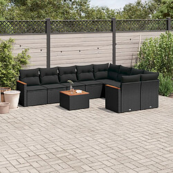 vidaXL Salon de jardin 10 pcs avec coussins noir résine tressée