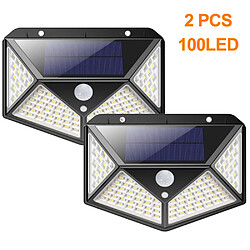 BESTA 2 pièces de lampes solaires pour l'extérieur, 100 LED lampe solaire super brillante à l'extérieur 800 lumens 3 modes applique solaire lampe solaire extérieure étanche pour jardin