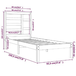 vidaXL Cadre de lit sans matelas bois massif 90x190 cm pas cher