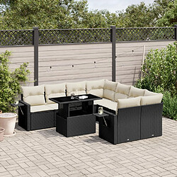 vidaXL Salon de jardin 9 pcs avec coussins noir résine tressée 