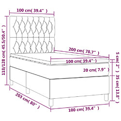 vidaXL Sommier à lattes de lit avec matelas Gris foncé 100x200cm Tissu pas cher