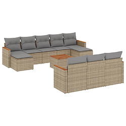 vidaXL Salon de jardin 11 pcs avec coussins beige résine tressée